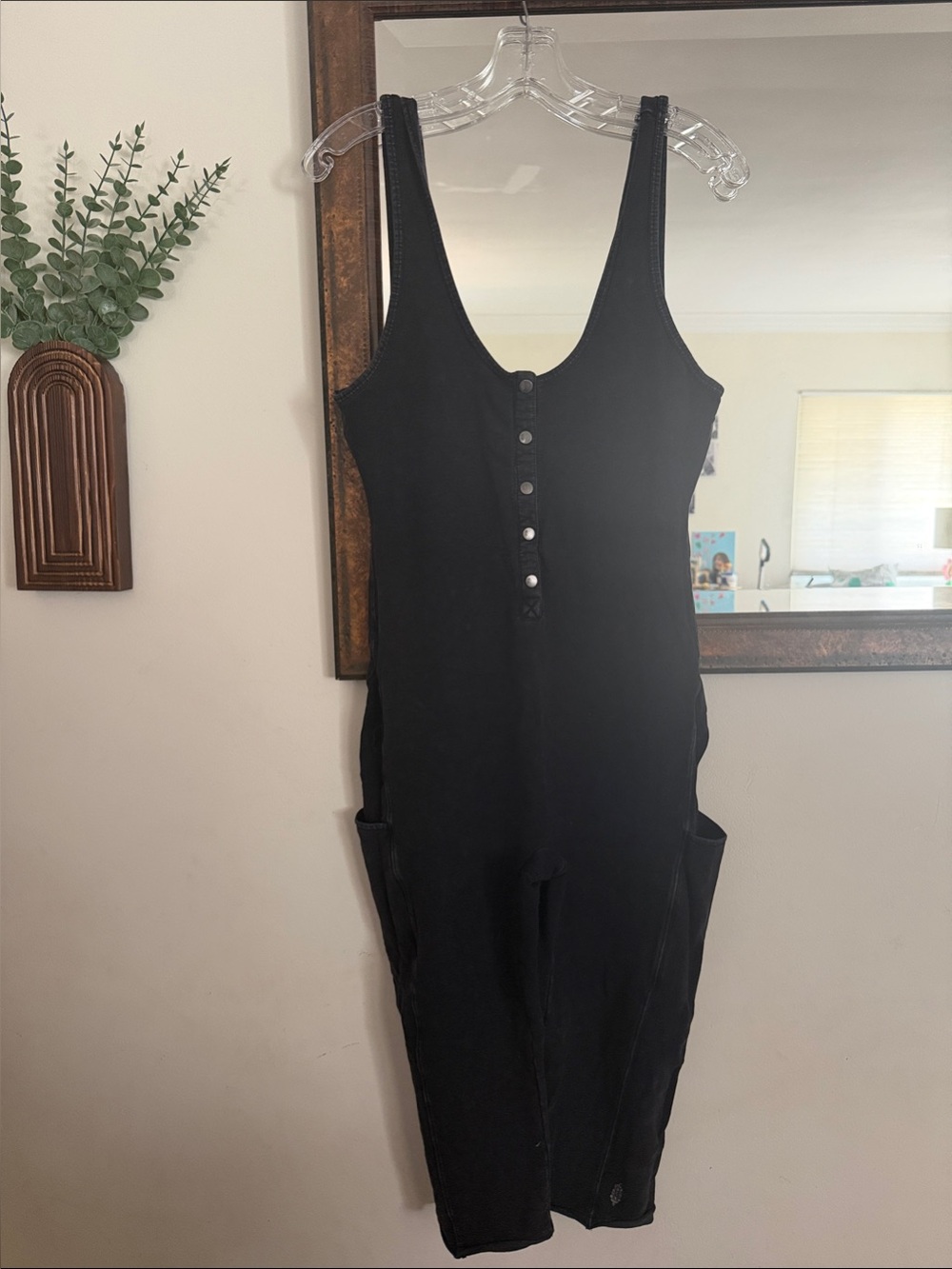 Free People Movement Black Sleeveless Button-Front Romper size Medium